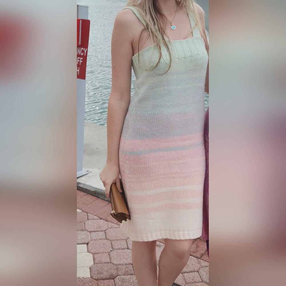Black Tape_ knitted ombre dress aqua blue pink
